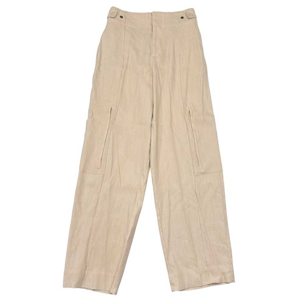 Jason Wu Pants Womens Size XS Beige Wide Leg Cargo Linen Blend Casual Tan